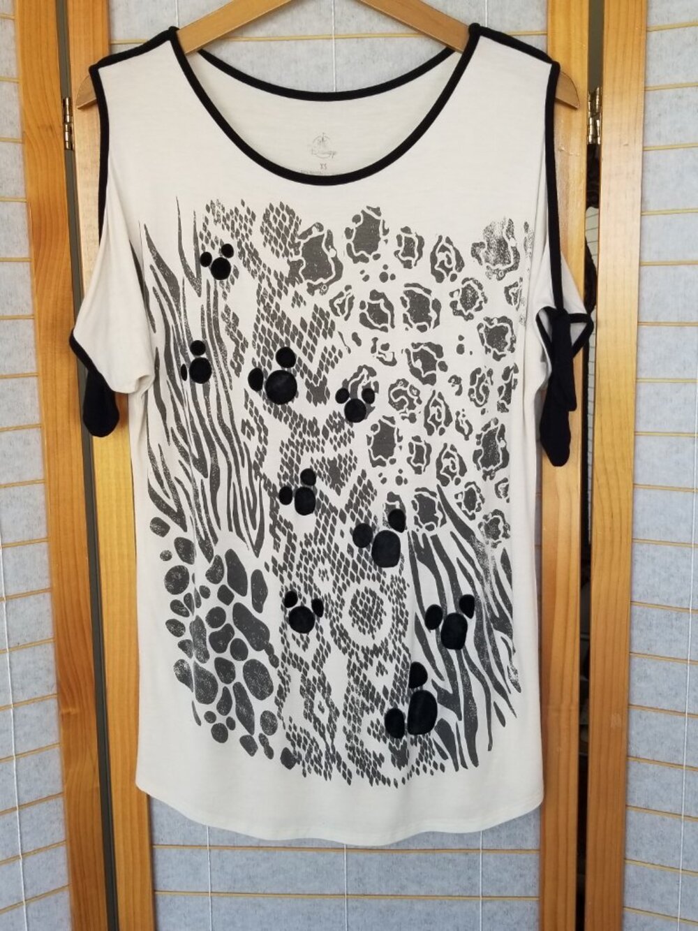 Disney Leopard Print T-Shirt Size XS Mouse Ear Embellishment